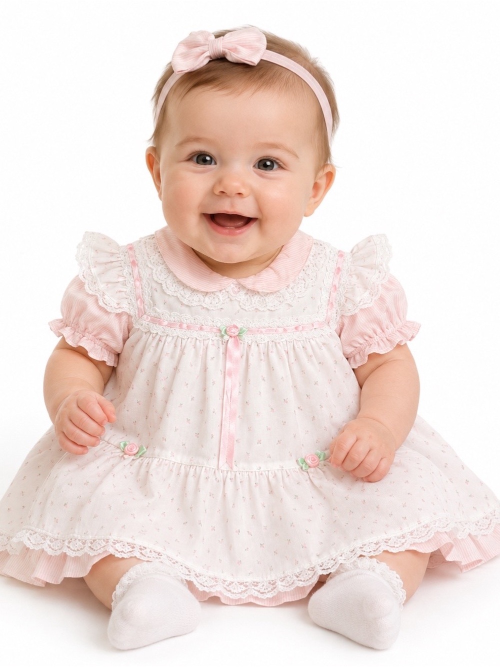 NWT (McCurdy’s Dept. Store) | Vintage 90s | Baby Pink Floral Ruffle Dress | 6-9M